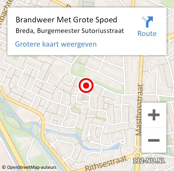 Locatie op kaart van de 112 melding: Brandweer Met Grote Spoed Naar Breda, Burgemeester Sutoriusstraat op 19 oktober 2021 09:28