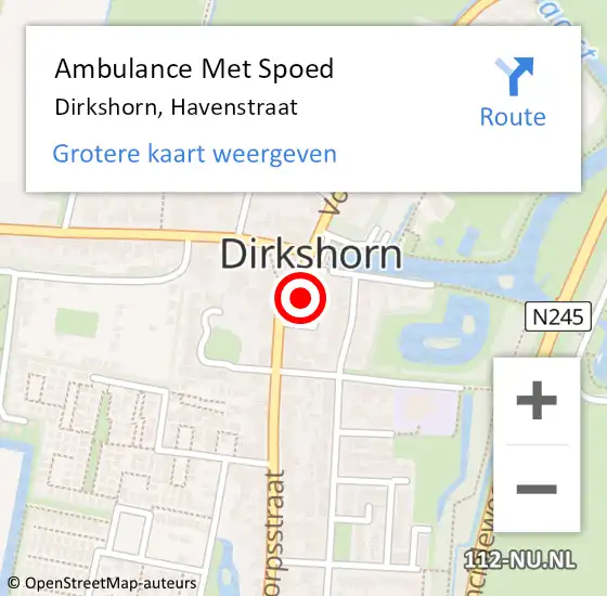 Locatie op kaart van de 112 melding: Ambulance Met Spoed Naar Dirkshorn, Havenstraat op 24 oktober 2021 03:11