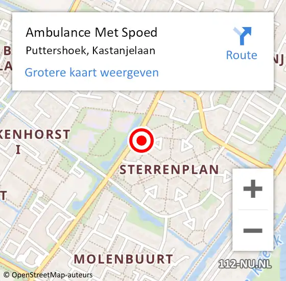 Locatie op kaart van de 112 melding: Ambulance Met Spoed Naar Puttershoek, Kastanjelaan op 15 november 2021 07:00