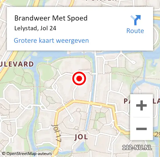 Locatie op kaart van de 112 melding: Brandweer Met Spoed Naar Lelystad, Jol 24 op 22 maart 2022 18:00