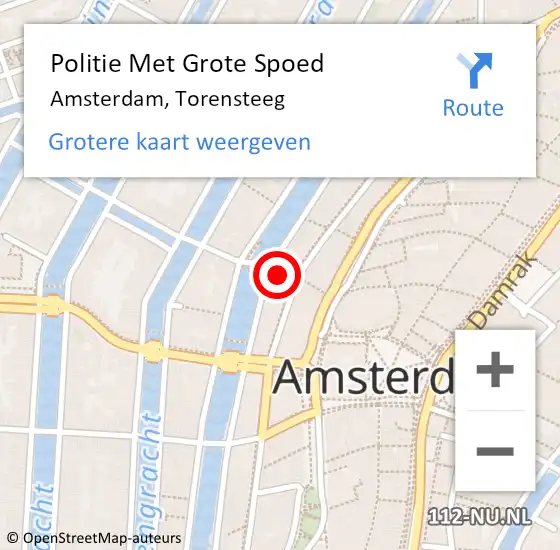 Locatie op kaart van de 112 melding: Politie Met Grote Spoed Naar Amsterdam, Torensteeg op 10 juli 2022 02:37