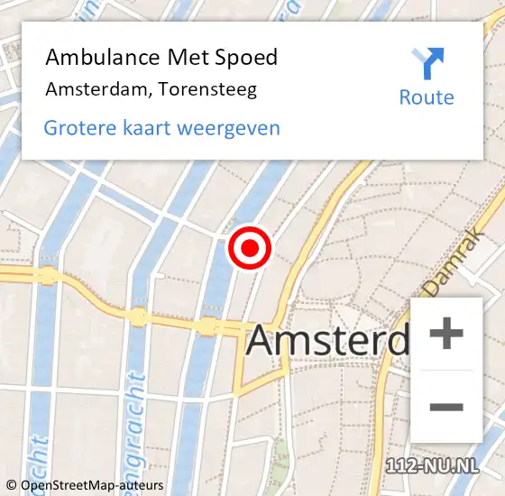 Locatie op kaart van de 112 melding: Ambulance Met Spoed Naar Amsterdam, Torensteeg op 16 juli 2022 18:48