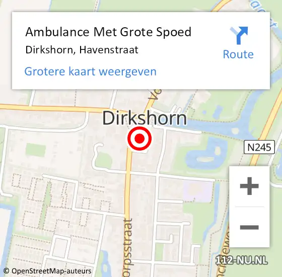 Locatie op kaart van de 112 melding: Ambulance Met Grote Spoed Naar Dirkshorn, Havenstraat op 11 augustus 2022 02:29