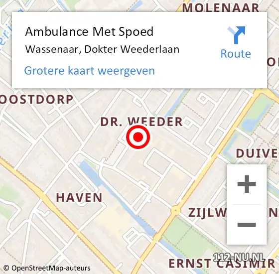 Locatie op kaart van de 112 melding: Ambulance Met Spoed Naar Wassenaar, Dokter Weederlaan op 8 september 2023 05:24