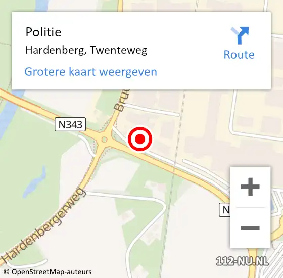 Locatie op kaart van de 112 melding: Politie Hardenberg, Twenteweg op 16 september 2023 21:25