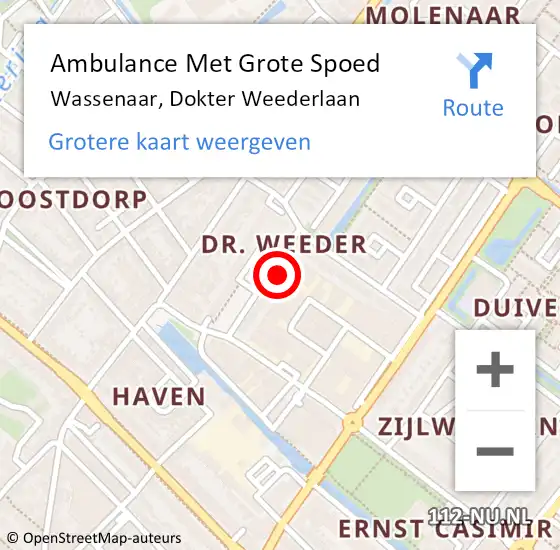 Locatie op kaart van de 112 melding: Ambulance Met Grote Spoed Naar Wassenaar, Dokter Weederlaan op 25 september 2023 10:02