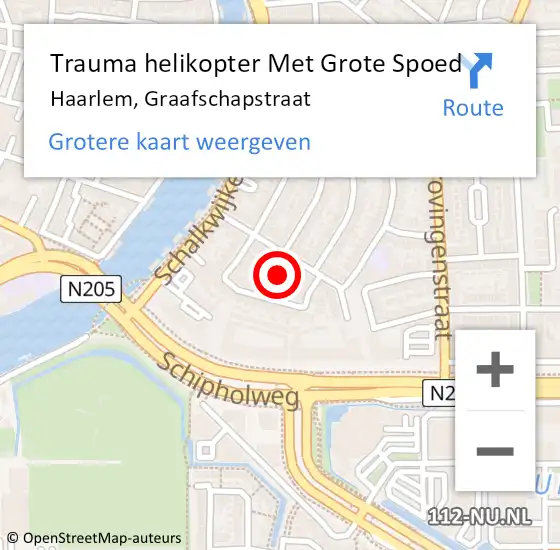 Locatie op kaart van de 112 melding: Trauma helikopter Met Grote Spoed Naar Haarlem, Graafschapstraat op 27 september 2023 22:58