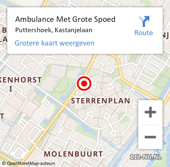 Locatie op kaart van de 112 melding: Ambulance Met Grote Spoed Naar Puttershoek, Kastanjelaan op 25 december 2023 07:13