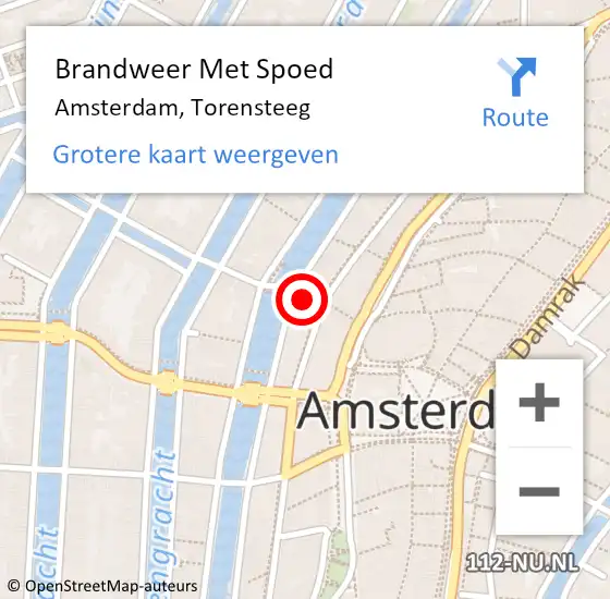 Locatie op kaart van de 112 melding: Brandweer Met Spoed Naar Amsterdam, Torensteeg op 10 februari 2024 15:09