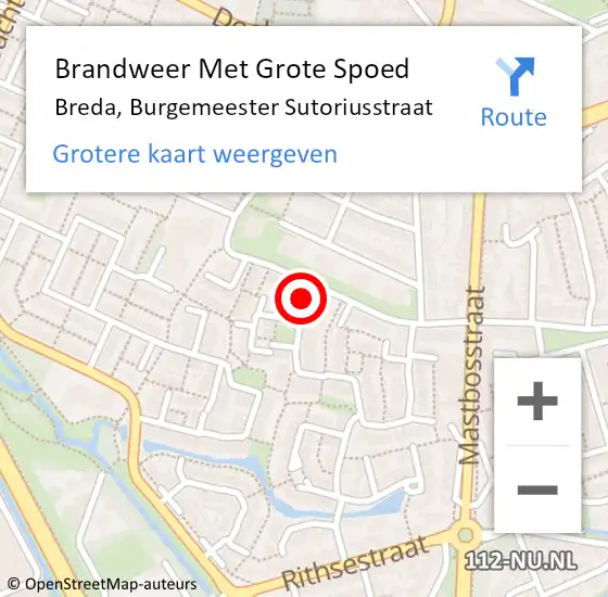 Locatie op kaart van de 112 melding: Brandweer Met Grote Spoed Naar Breda, Burgemeester Sutoriusstraat op 29 maart 2024 00:48