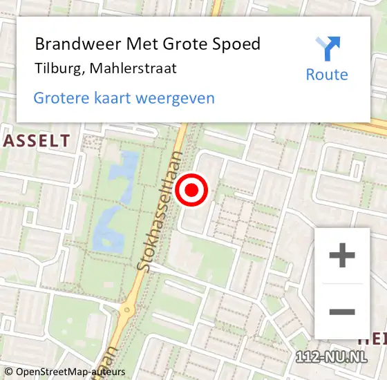 Locatie op kaart van de 112 melding: Brandweer Met Grote Spoed Naar Tilburg, Mahlerstraat op 29 maart 2024 01:04