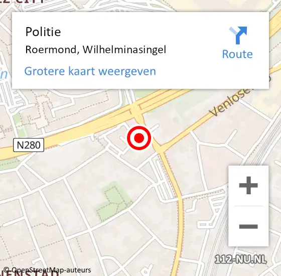 Locatie op kaart van de 112 melding: Politie Roermond, Wilhelminasingel op 29 maart 2024 01:38