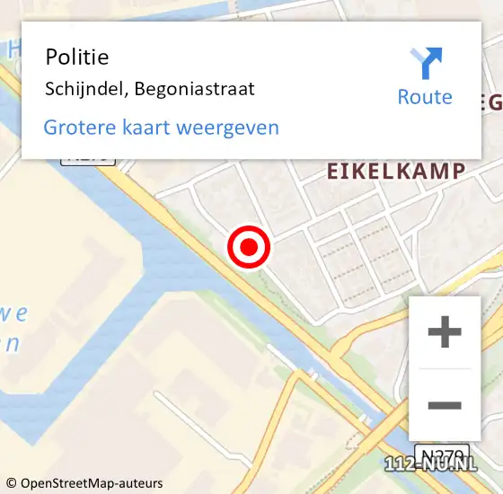 Locatie op kaart van de 112 melding: Politie Schijndel, Begoniastraat op 29 maart 2024 01:44