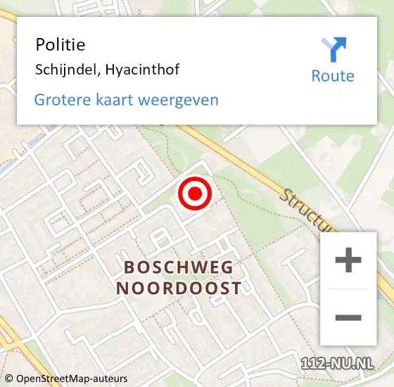 Locatie op kaart van de 112 melding: Politie Schijndel, Hyacinthof op 29 maart 2024 01:49