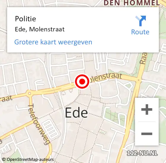 Locatie op kaart van de 112 melding: Politie Ede, Molenstraat op 29 maart 2024 01:57
