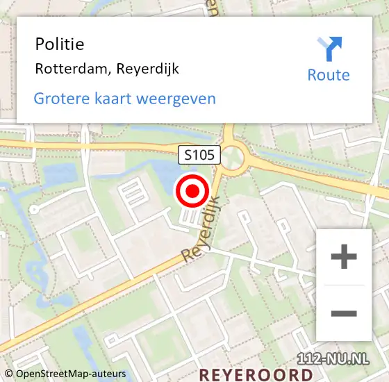 Locatie op kaart van de 112 melding: Politie Rotterdam, Reyerdijk op 29 maart 2024 02:37