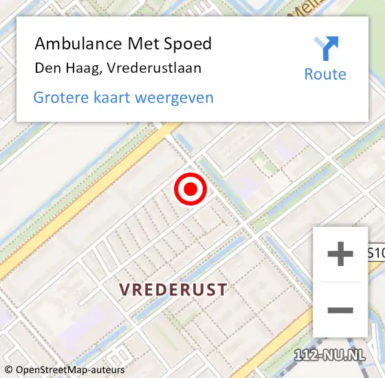 Locatie op kaart van de 112 melding: Ambulance Met Spoed Naar Den Haag, Vrederustlaan op 24 april 2024 13:59