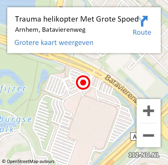 Locatie op kaart van de 112 melding: Trauma helikopter Met Grote Spoed Naar Arnhem, Batavierenweg op 25 april 2024 19:38