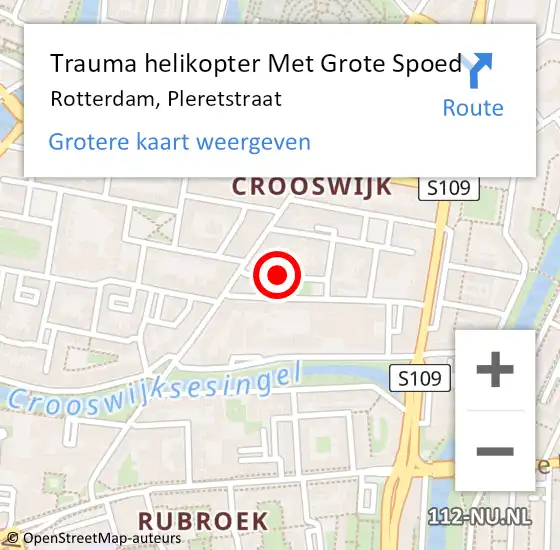 Locatie op kaart van de 112 melding: Trauma helikopter Met Grote Spoed Naar Rotterdam, Pleretstraat op 25 april 2024 23:28