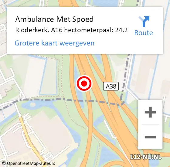 Locatie op kaart van de 112 melding: Ambulance Met Spoed Naar Ridderkerk, A16 hectometerpaal: 24,2 op 26 april 2024 01:21