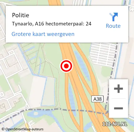 Locatie op kaart van de 112 melding: Politie Ridderkerk, A16 hectometerpaal: 24 op 26 april 2024 01:22