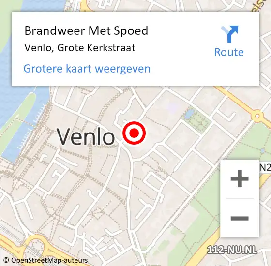 Locatie op kaart van de 112 melding: Brandweer Met Spoed Naar Venlo, Grote Kerkstraat op 26 april 2024 02:57