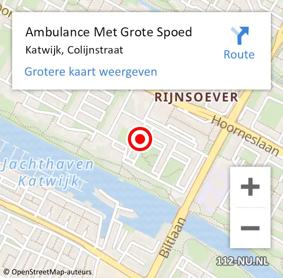 Locatie op kaart van de 112 melding: Ambulance Met Grote Spoed Naar Katwijk, Colijnstraat op 26 april 2024 03:25