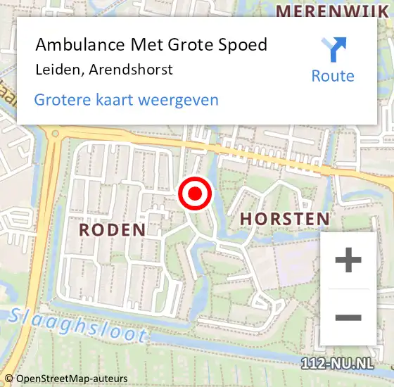 Locatie op kaart van de 112 melding: Ambulance Met Grote Spoed Naar Leiden, Arendshorst op 26 april 2024 03:27