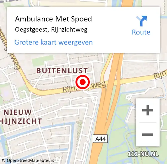 Locatie op kaart van de 112 melding: Ambulance Met Spoed Naar Oegstgeest, Rijnzichtweg op 26 april 2024 03:27