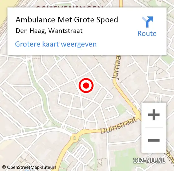 Locatie op kaart van de 112 melding: Ambulance Met Grote Spoed Naar Den Haag, Wantstraat op 26 april 2024 03:36
