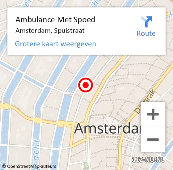 Locatie op kaart van de 112 melding: Ambulance Met Spoed Naar Amsterdam, Spuistraat op 26 april 2024 15:47