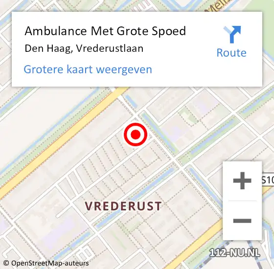 Locatie op kaart van de 112 melding: Ambulance Met Grote Spoed Naar Den Haag, Vrederustlaan op 26 april 2024 21:11