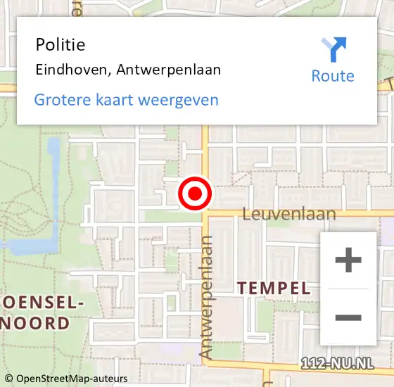Locatie op kaart van de 112 melding: Politie Eindhoven, Antwerpenlaan op 27 april 2024 14:14