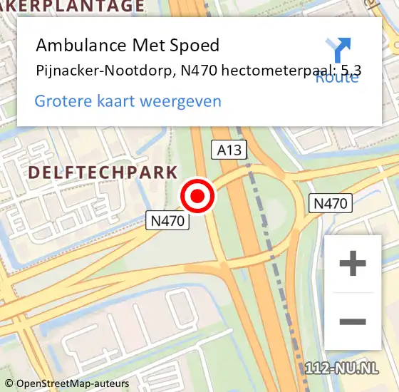 Locatie op kaart van de 112 melding: Ambulance Met Spoed Naar Pijnacker-Nootdorp, N470 hectometerpaal: 5,3 op 27 april 2024 15:24
