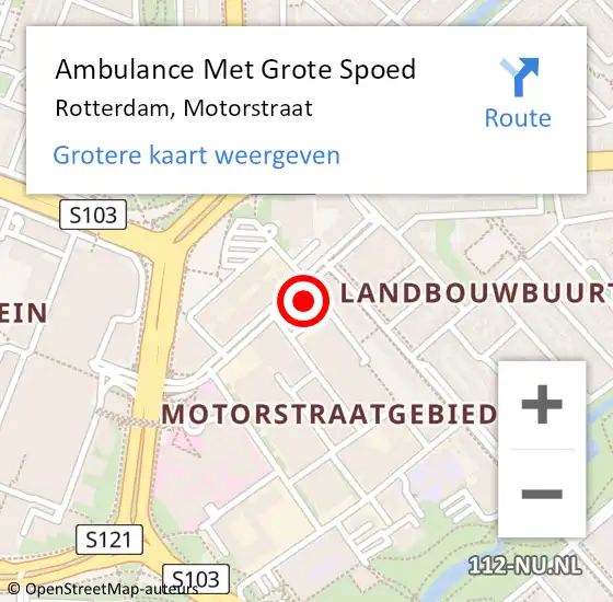 Locatie op kaart van de 112 melding: Ambulance Met Grote Spoed Naar Rotterdam, Motorstraat op 27 april 2024 16:20