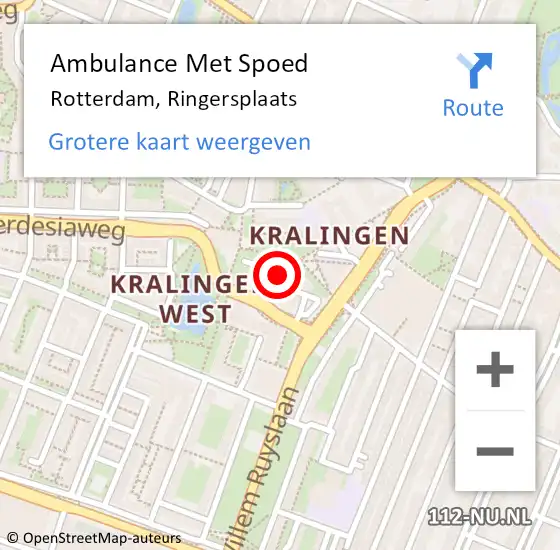 Locatie op kaart van de 112 melding: Ambulance Met Spoed Naar Rotterdam, Ringersplaats op 27 april 2024 16:29