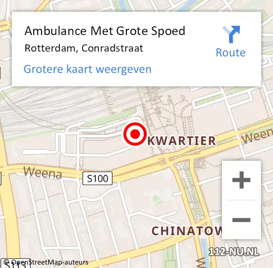 Locatie op kaart van de 112 melding: Ambulance Met Grote Spoed Naar Rotterdam, Conradstraat op 27 april 2024 16:36