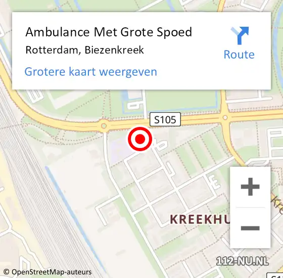 Locatie op kaart van de 112 melding: Ambulance Met Grote Spoed Naar Rotterdam, Biezenkreek op 27 april 2024 16:55