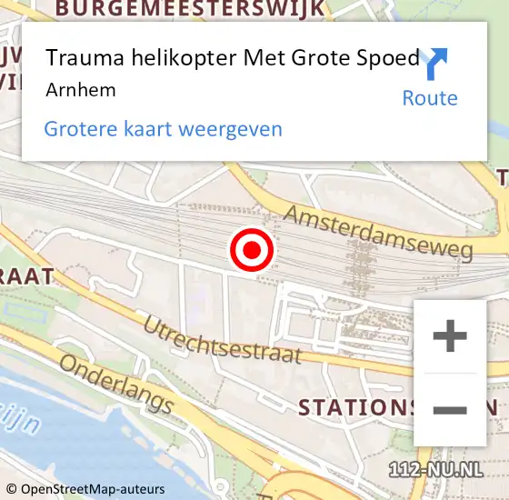 Locatie op kaart van de 112 melding: Trauma helikopter Met Grote Spoed Naar Arnhem op 27 april 2024 17:53