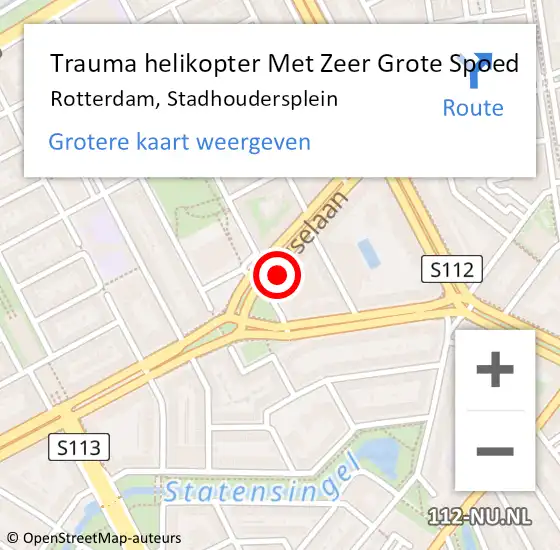 Locatie op kaart van de 112 melding: Trauma helikopter Met Zeer Grote Spoed Naar Rotterdam, Stadhoudersplein op 27 april 2024 18:12