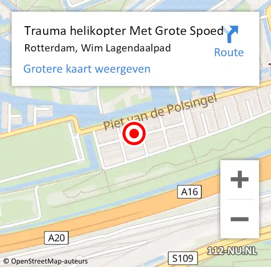 Locatie op kaart van de 112 melding: Trauma helikopter Met Grote Spoed Naar Rotterdam, Wim Lagendaalpad op 27 april 2024 19:23
