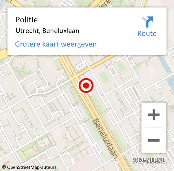 Locatie op kaart van de 112 melding: Politie Utrecht, Beneluxlaan op 27 april 2024 19:30