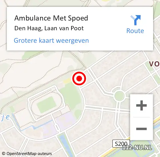 Locatie op kaart van de 112 melding: Ambulance Met Spoed Naar Den Haag, Laan van Poot op 27 april 2024 20:45