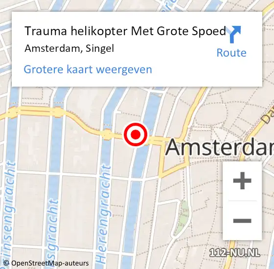 Locatie op kaart van de 112 melding: Trauma helikopter Met Grote Spoed Naar Amsterdam, Singel op 27 april 2024 20:57