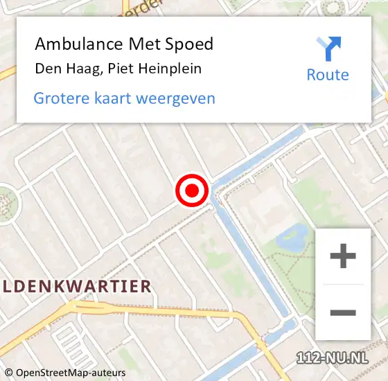 Locatie op kaart van de 112 melding: Ambulance Met Spoed Naar Den Haag, Piet Heinplein op 27 april 2024 21:02