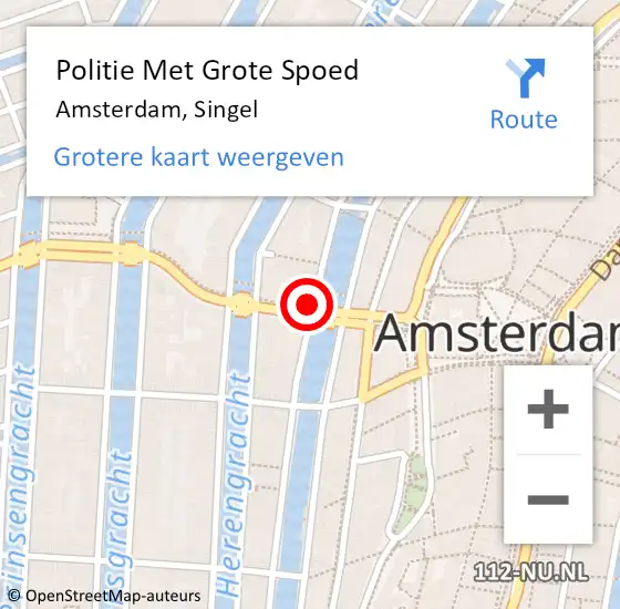 Locatie op kaart van de 112 melding: Politie Met Grote Spoed Naar Amsterdam, Singel op 27 april 2024 21:05