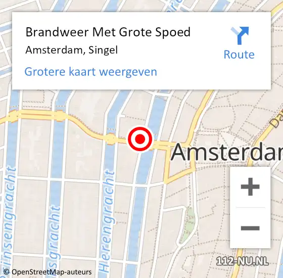 Locatie op kaart van de 112 melding: Brandweer Met Grote Spoed Naar Amsterdam, Singel op 27 april 2024 21:08