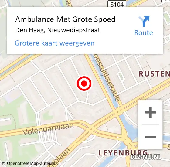 Locatie op kaart van de 112 melding: Ambulance Met Grote Spoed Naar Den Haag, Nieuwediepstraat op 27 april 2024 21:17