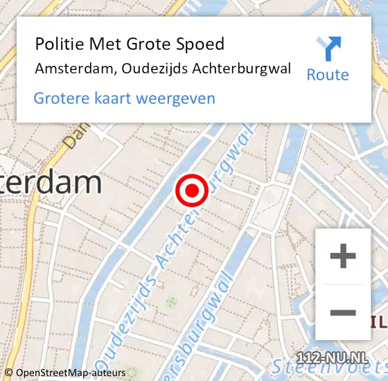 Locatie op kaart van de 112 melding: Politie Met Grote Spoed Naar Amsterdam, Oudezijds Achterburgwal op 27 april 2024 21:21