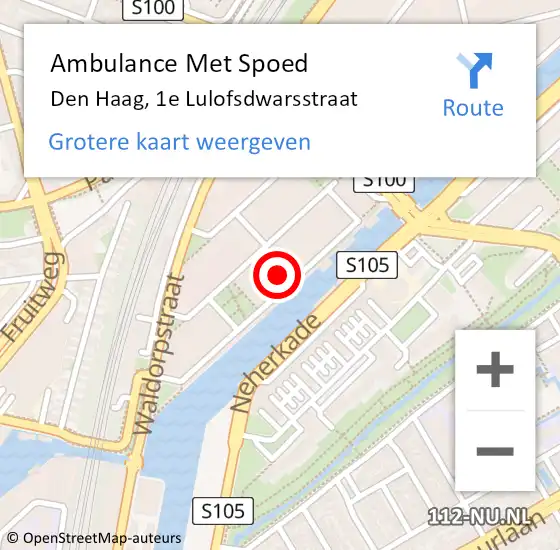 Locatie op kaart van de 112 melding: Ambulance Met Spoed Naar Den Haag, 1e Lulofsdwarsstraat op 27 april 2024 21:25